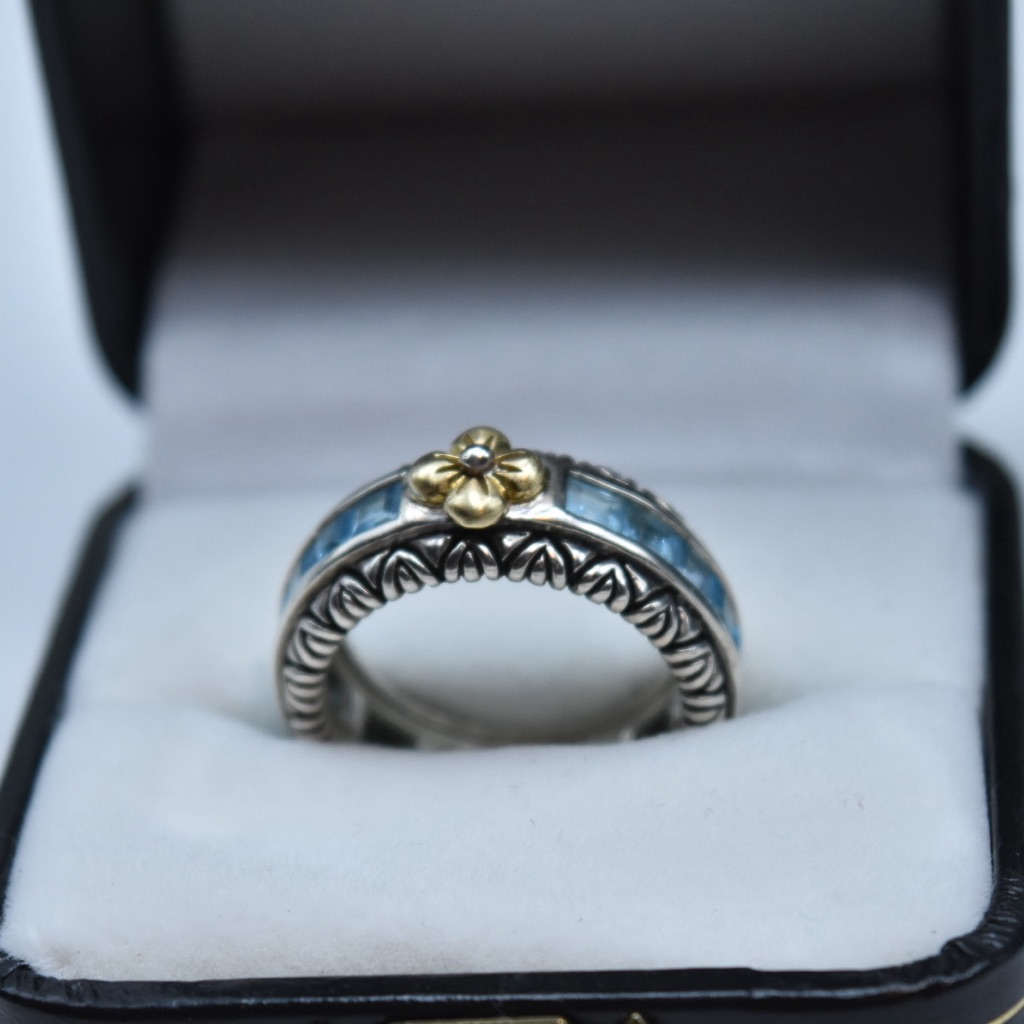 Barbara Bixby 92518k Floral Ring With Swiss Blue Topaz 240$